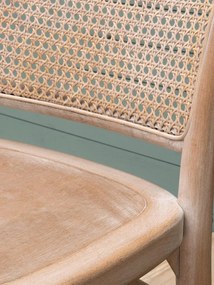 Scaun dining bej din lemn de fag, rattan si trestie, Paula