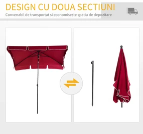 Outsunny Umbrelă de Grădină Dreptunghiulară cu Înălțime Reglabilă, Cadru din Aluminiu, 200x125x235cm, Roșu | Aosom Romania