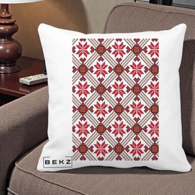 Perna Personalizata Motiv Traditional Ie Romaneasca Rosu, 40x40 cm, Alba Mata, Husa Detasabila, Perna Inclusa, BEKZ®