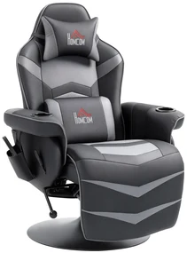 HOMCOM Fotoliu de gaming, funcție de masaj, spătar reglabil, suport pentru picioare, până la 120 kg, cadru din oțel, piele ecologică, Gri | Aosom Romania