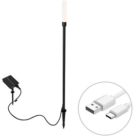 Lampă de podea pentru exterior neagră cu LED reîncărcabil și solar - Barry