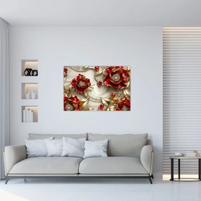 Tablou - Flori 3D Roșu-Auriu (90x60 cm)