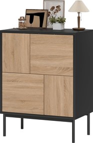 HOMCOM Sideboard cu uși push-to-open, dulap pentru sufragerie cu picioare metalice, dulap de bucătărie, MDF, Negru+lemn natural | Aosom Romania