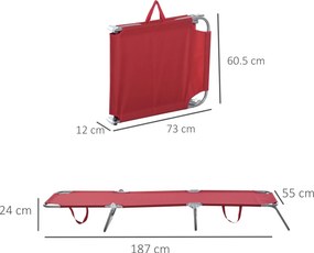 Outsunny Șezlong, pliabil, spătar reglabil, cadru metalic rezistent la rugină, 187 x 55 x 24, Weinrot | Aosom Romania