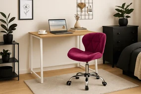 Set pentru birou – birou pliabil ZARIMO 80×40 cm alb + scaun de birou AVOLA VELVET visiniu