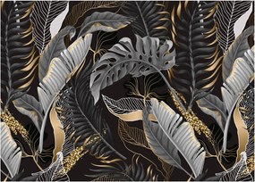 Tablou pe sticlă - Frunze tropicale, Galben - auriu (70x50 cm)