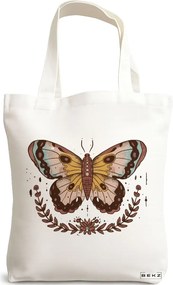 Sacosa de Panza pentru Cumparaturi, Geanta Tote Brown Butterfly, 38x34.5 cm, Alba, BEKZ®