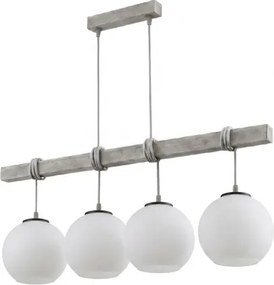Brilagi - Lustra suspendată pe cablu WOOD GLASS 4xE27/60W/230V pin/gri/alb