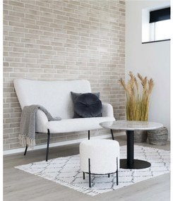 Pouf Alford Piele artificială de miel, alb cu picioare negre, 35,5x37 cm