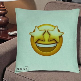 Perna Decorativa Emoji Ochi Stele, 40x40 cm, Verde Menta, Husa Detasabila, Perna Inclusa, BEKZ®