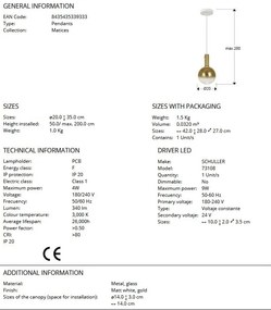Pendul LED design modern Matices alb/auriu