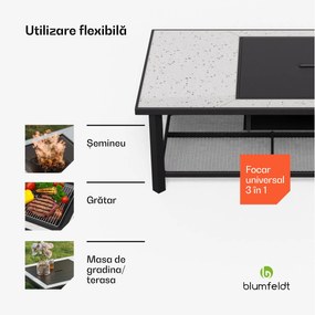 Merano Avanzato L șemineu 3 în 1 cu funcție grill, poate fi folosit ca masă 122 x 87 cm