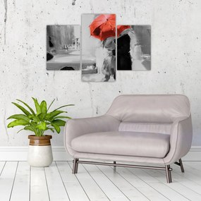 Tablou - Cuplu în dragoste sub o umbrelă, roșu (90x60 cm)