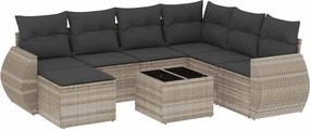 vidaXL Set mobilier de grădină cu perne, 8 piese gri deschis poliratan