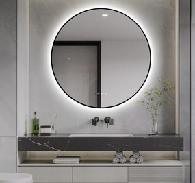 Oglindă LED Touch Premium, Dezaburire, Rama Negra, 3 Tipuri Lumină 90 cm