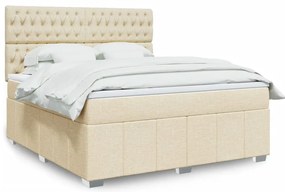 vidaXL Pat continental cu saltea, crem, 180x200 cm, textil