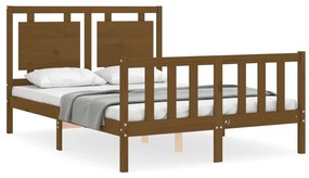 3192139 vidaXL Cadru de pat cu tăblie, dublu mic, maro miere, lemn masiv
