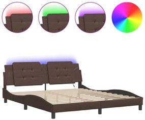 3214126 vidaXL Cadru de pat cu lumini LED, maro, 180x200 cm, piele ecologică