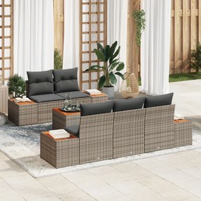 vidaXL Set canapele de grădină cu 6 piese și perne, gri, din rattan poli și acacia
