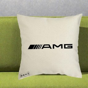 Perna Personalizata cu emblema Mercedes-AMG, 40x40 cm, Ecru, Husa Detasabila, Perna Inclusa, BEKZ®