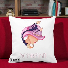 Perna Personalizata Zodiac Scorpion Cowgirl, 40x40 cm, Alba Mata, Husa Detasabila, Perna Inclusa, BEKZ®
