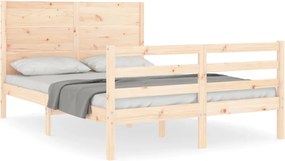 vidaXL Cadru de pat cu tăblie, dublu, lemn masiv