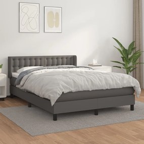 3130779 vidaXL Pat box spring cu saltea, gri, 140x190 cm, piele ecologică