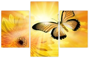 Tablou - Fluture galben cu flori (90x60 cm)