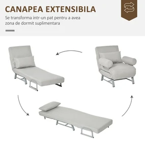 Fotoliu-pat single cu spatar rabatabil pe 5 niveluri si perna suplimentara, din Tesatura si Metal, 73x74x81cm, Gri HOMCOM | Aosom RO