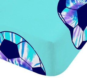 Cearceaf pentru copii turcoaz pentru pat de o persoană cu elastic 90x190 cm Tie Dye Football – Catherine Lansfield