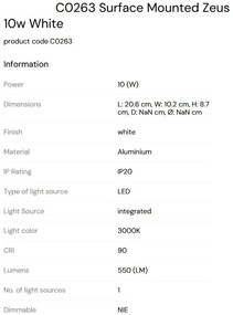Spot LED Aplicat Directionabil Design Modern, Zeus 10w alb