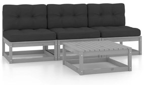 3076356 vidaXL Set mobilier de grădină cu perne, 4 piese, lemn masiv de pin