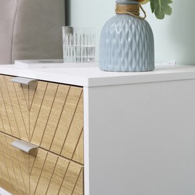 HOMCOM Noptieră cu 2 sertare și picioare din oțel masă auxiliară pentru living dormitor 45x39x48cm alb și stejar | Aosom Romania