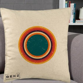 Perna Decorativa Retro Cerc Concentric Geometric Vintage, 40x40 cm, Bej, Husa Detasabila, Perna Inclusa, BEKZ®
