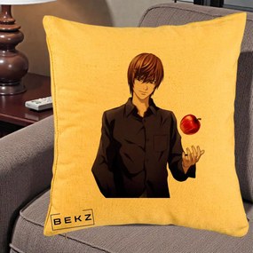 Perna Personalizata Death Note Light Yagami cu Mar, 40x40 cm, Galben, Husa Detasabila, Perna Inclusa, BEKZ®