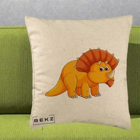 Perna Decorativa Triceratops Portocaliu, 40x40 cm, Bej, Husa Detasabila, Perna Inclusa, BEKZ®