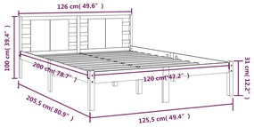 Cadru de pat, gri, 120x200 cm, lemn masiv de pin Gri, 120 x 200 cm