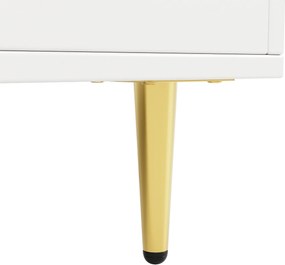 Dulap înalt pentru sufragerie, cu uși cu geam perforat, decor auriu și spațiu mare de depozitare pe mai multe niveluri, 145x39x171 cm, Alb