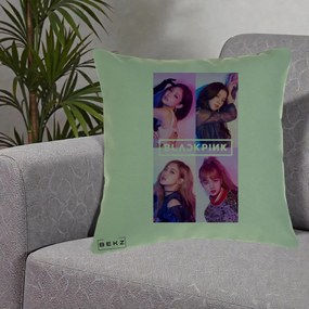 Perna Personalizata K-pop BLACKPINK Poster Colaj 4 Membre Violet Roz, 40x40 cm, Verde, Husa Detasabila, Perna Inclusa, BEKZ®