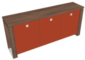 Dulap mic Verno+ 200 x 46 x 90 cm, uși de sticlă, nuc / portocaliu
