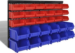 vidaXL Set coș depozitare pt garaj, montat pe perete 30 buc albastru, plastic