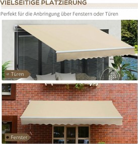 Outsunny Copertină Rabatabilă Exterior, Copertină Extensibilă, Copertină Tip Roll-Up cu Deschidere Manivelă, 350x250 cm, Crem | Aosom Romania