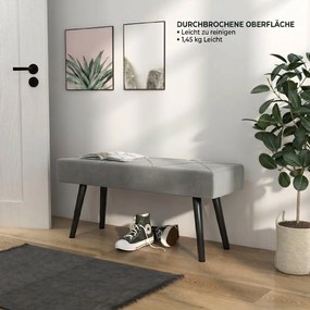 HOMCOM Danca Depozitare, Velvet Tapițat, cu Picioare de Oțel, pentru Dormitor, Living, Sufragerie, Hol, 100x36x45 cm, Gri | Aosom Romania