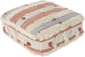 Puf de podea din bumbac țesut manual, 60 x 60 x 25 cm, dungi portocaliu și alb, 6300 gr, „Floor Cushion Stripes"