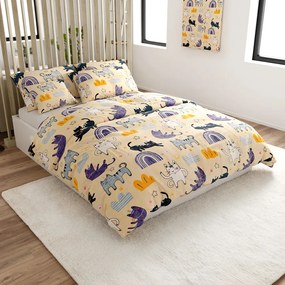 Set 2 buc Lenjerie Cocolino PURRSLEEP bej + Cearsaf Cocolino microplus cu elastic SOFT 180x200 cm alb, pat dublu