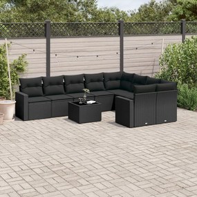vidaXL Set canapele de grădină cu perne, 10 piese, negru, poliratan
