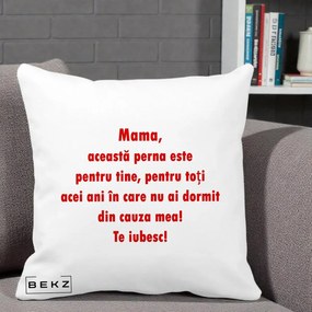 Cadou pentru Mama - Perna Personalizata Perna pentru Mama, 40x40 cm, Alba Mata, Husa Detasabila, Perna Inclusa, BEKZ®