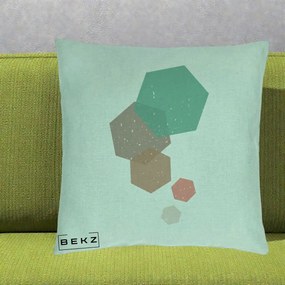 Perna Decorativa Geometric Hexagoane Pastel, 40x40 cm, Verde Menta, Husa Detasabila, Perna Inclusa, BEKZ®