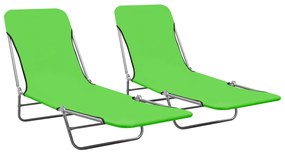 vidaXL Șezlonguri pliabile, 2 buc., verde, oțel &amp; material textil