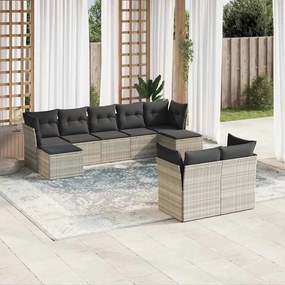 vidaXL Set canapele de grădină cu perne, 9 piese gri deschis poliratan